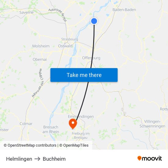 Helmlingen to Buchheim map