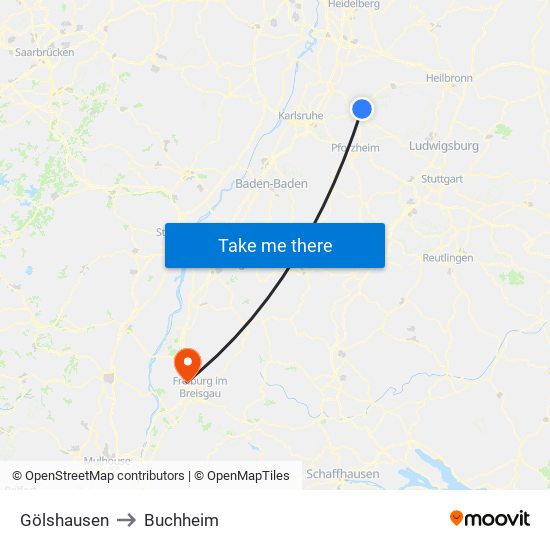 Gölshausen to Buchheim map