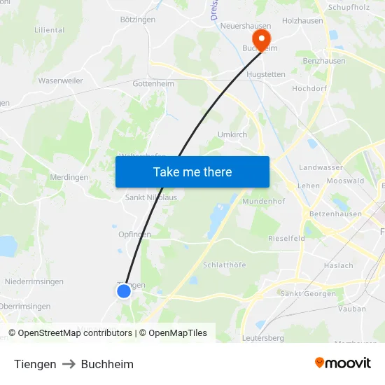 Tiengen to Buchheim map