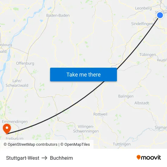 Stuttgart-West to Buchheim map