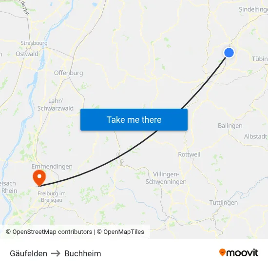 Gäufelden to Buchheim map