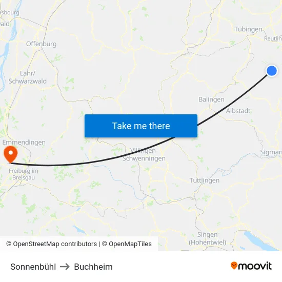 Sonnenbühl to Buchheim map