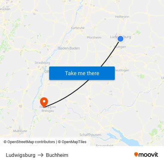 Ludwigsburg to Buchheim map