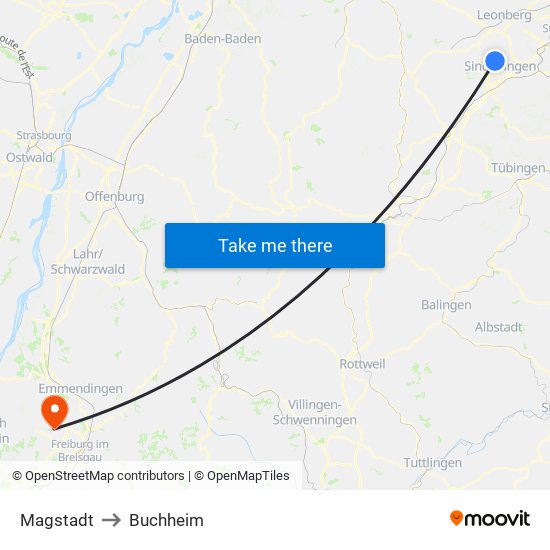 Magstadt to Buchheim map