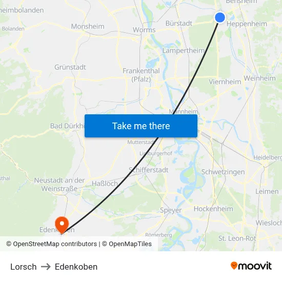 Lorsch to Edenkoben map