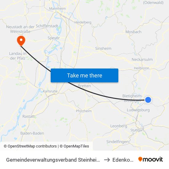 Gemeindeverwaltungsverband Steinheim-Murr to Edenkoben map