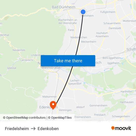 Friedelsheim to Edenkoben map