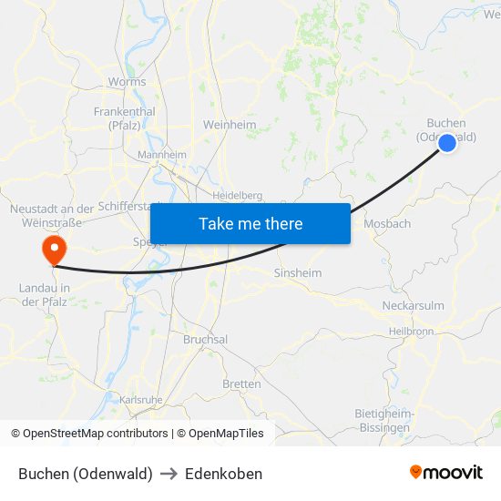 Buchen (Odenwald) to Edenkoben map
