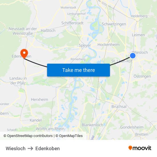 Wiesloch to Edenkoben map