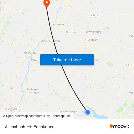 Allensbach to Edenkoben map