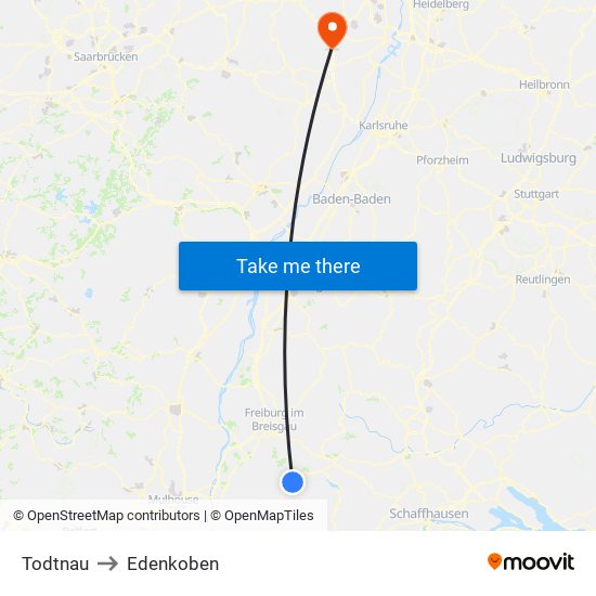 Todtnau to Edenkoben map