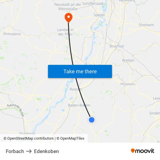 Forbach to Edenkoben map