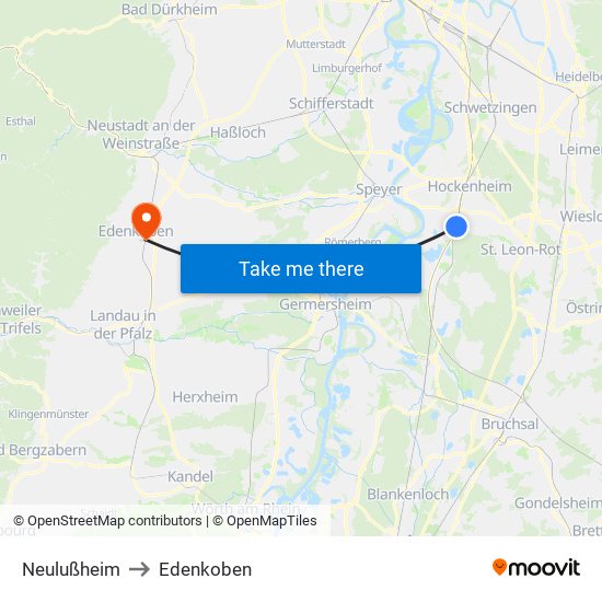 Neulußheim to Edenkoben map