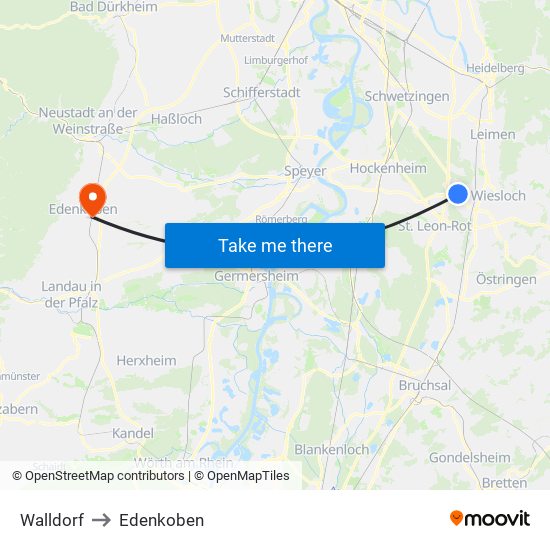 Walldorf to Edenkoben map