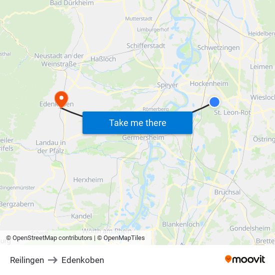 Reilingen to Edenkoben map