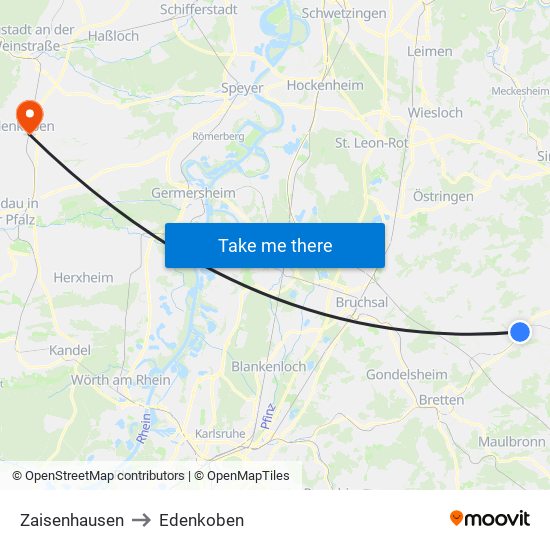 Zaisenhausen to Edenkoben map