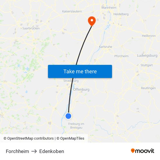 Forchheim to Edenkoben map