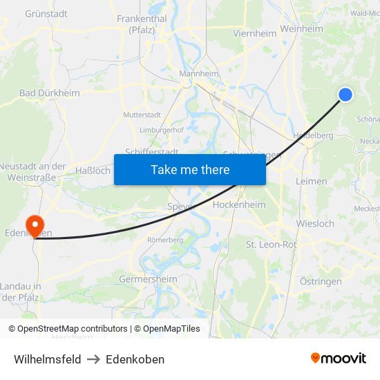 Wilhelmsfeld to Edenkoben map