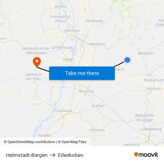 Helmstadt-Bargen to Edenkoben map