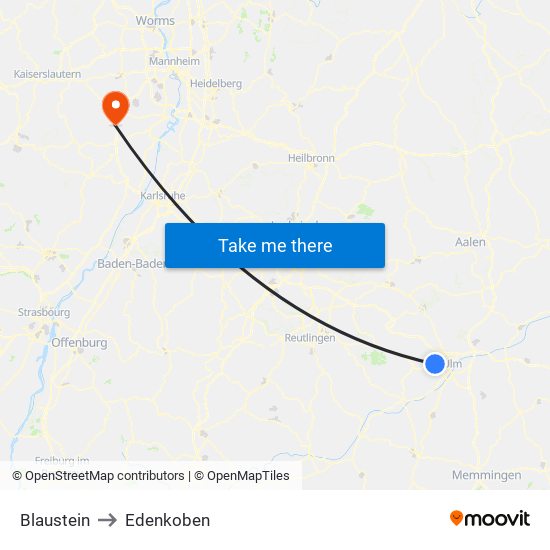Blaustein to Edenkoben map