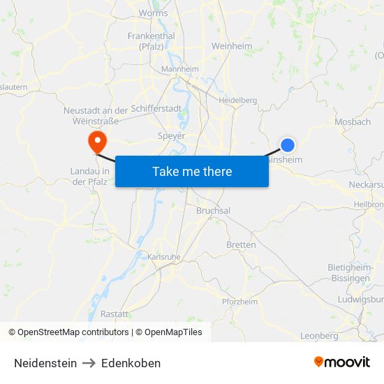 Neidenstein to Edenkoben map
