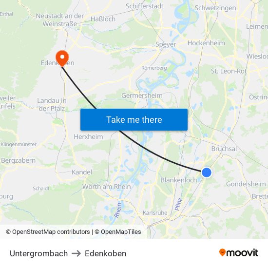 Untergrombach to Edenkoben map