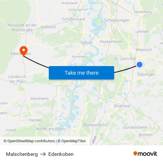 Malschenberg to Edenkoben map