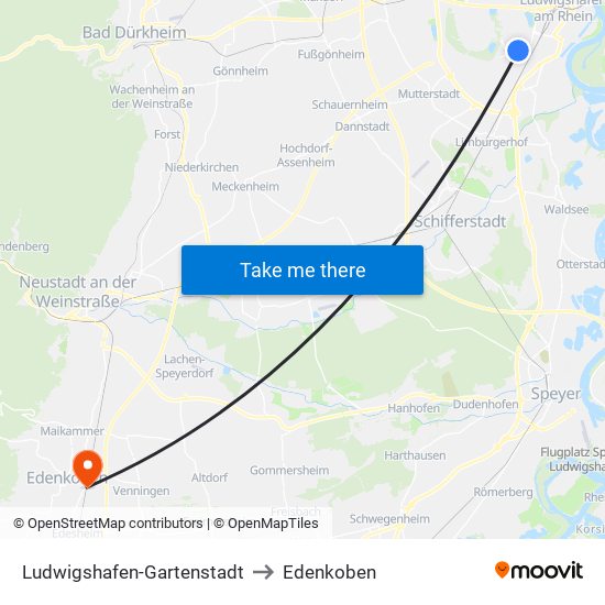 Ludwigshafen-Gartenstadt to Edenkoben map