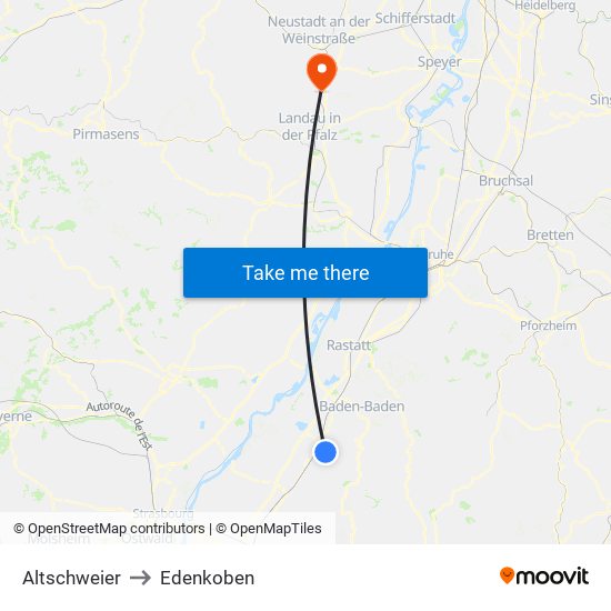 Altschweier to Edenkoben map