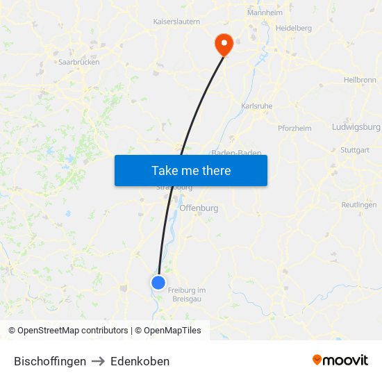 Bischoffingen to Edenkoben map