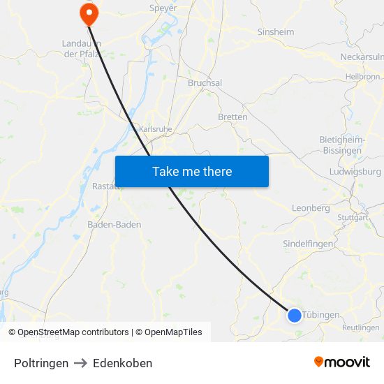 Poltringen to Edenkoben map