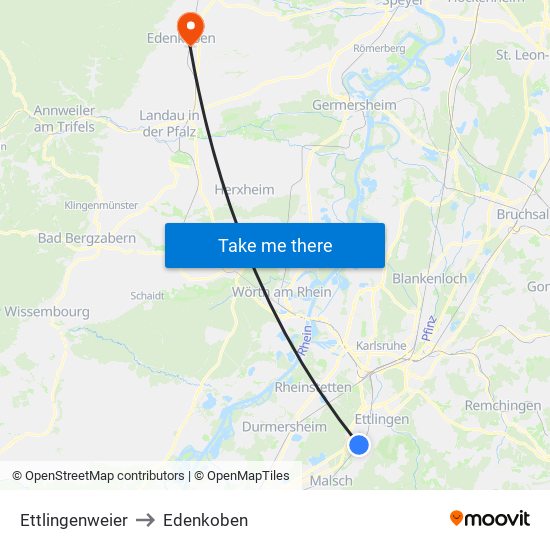 Ettlingenweier to Edenkoben map