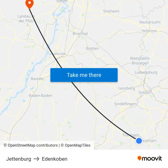 Jettenburg to Edenkoben map