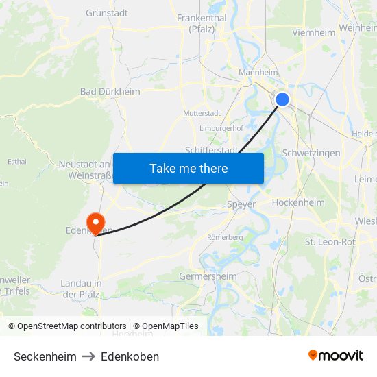 Seckenheim to Edenkoben map