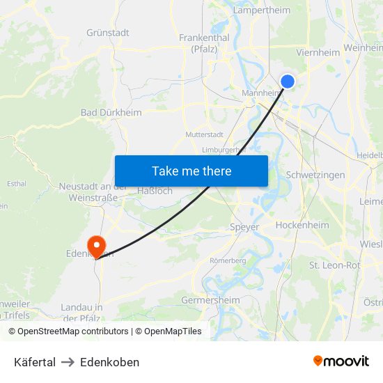 Käfertal to Edenkoben map