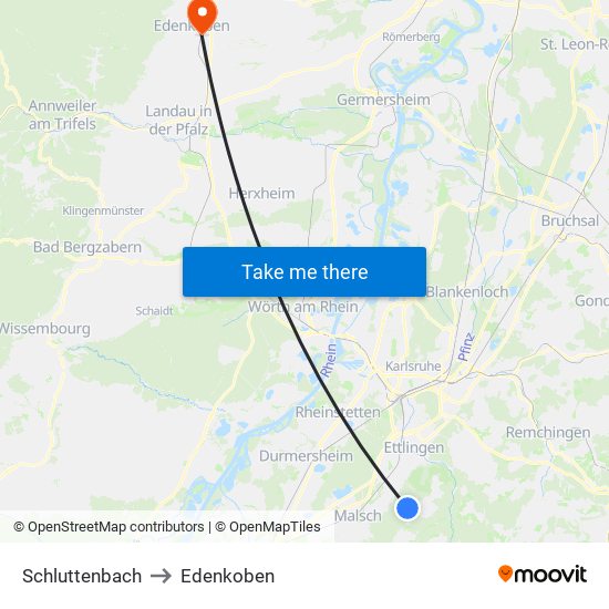 Schluttenbach to Edenkoben map