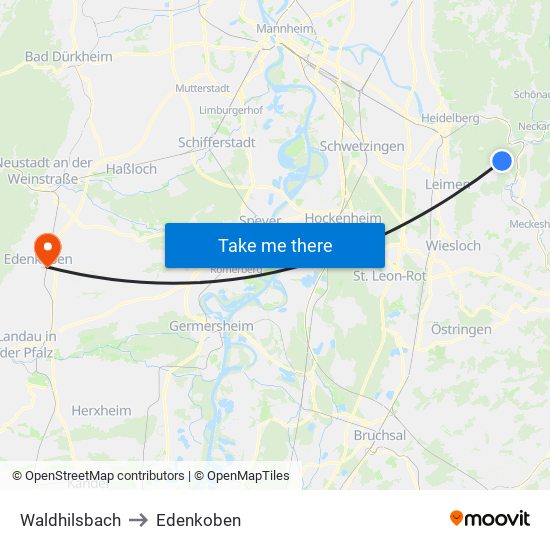 Waldhilsbach to Edenkoben map