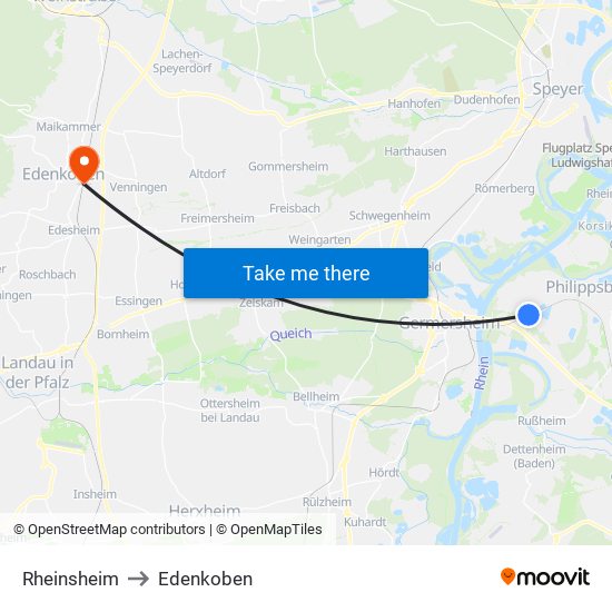 Rheinsheim to Edenkoben map