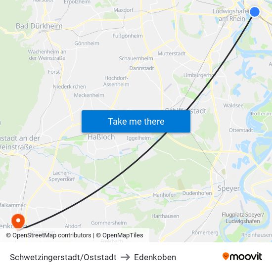 Schwetzingerstadt/Oststadt to Edenkoben map