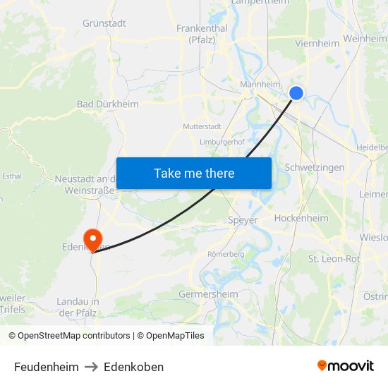 Feudenheim to Edenkoben map