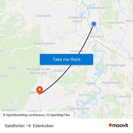 Sandhofen to Edenkoben map