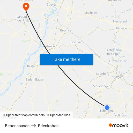 Bebenhausen to Edenkoben map