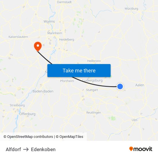 Alfdorf to Edenkoben map