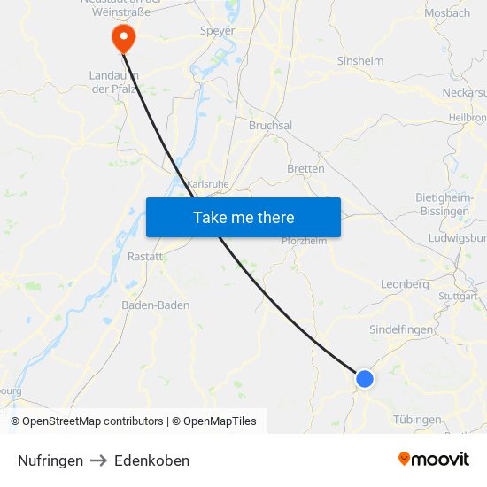 Nufringen to Edenkoben map