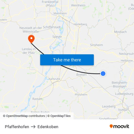 Pfaffenhofen to Edenkoben map