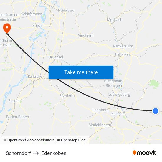 Schorndorf to Edenkoben map