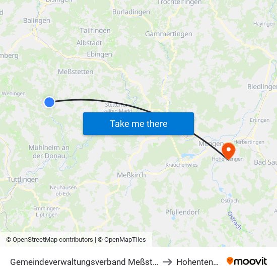 Gemeindeverwaltungsverband Meßstetten to Hohentengen map