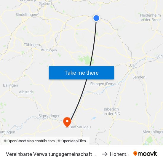 Vereinbarte Verwaltungsgemeinschaft Der Stadt Göppingen to Hohentengen map