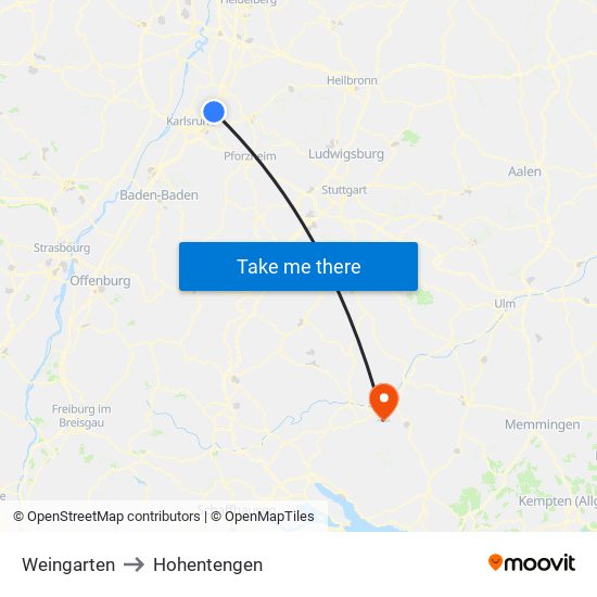 Weingarten to Hohentengen map