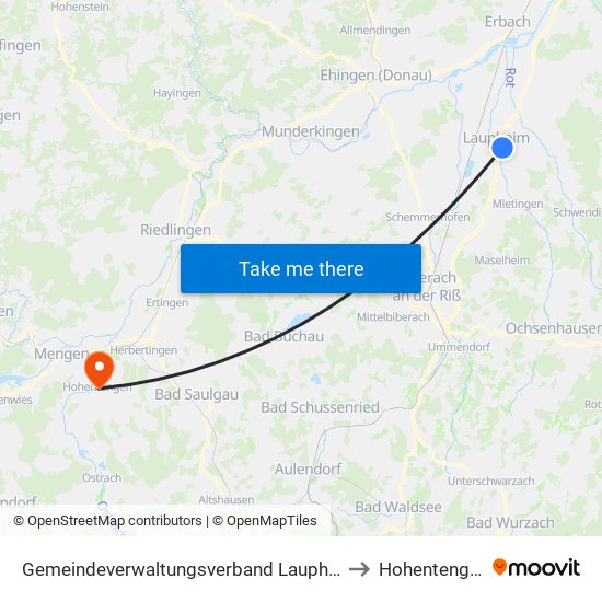 Gemeindeverwaltungsverband Laupheim to Hohentengen map